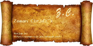 Zeman Cirjék névjegykártya